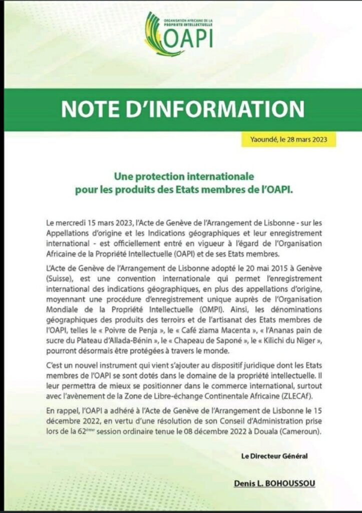 OAPI - Note d'information
